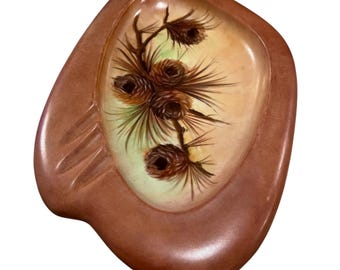 Mid-Century Hand-Painted Pinecone Ceramic Ashtray.