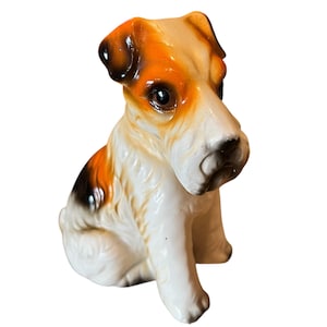 Vintage Ceramic Fox Terrier Figurine. Mid-Century and in excellent Condition. Hand-Painted from Japan.