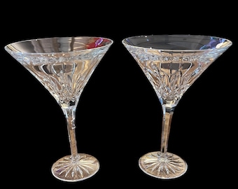 Set of 2 Large Vintage Waterford Crystal Lismore Style Martini Glasses. 8" tall.