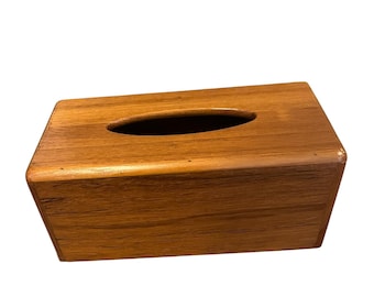 Funda rectangular para caja de pañuelos de madera de teca, estilo moderno de mediados de siglo.