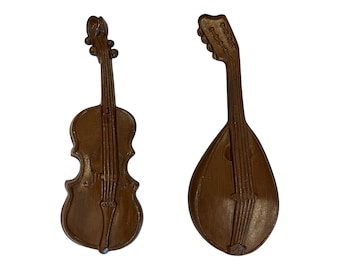 Vintage 1970s Cast Metal Violin and Mandolin Wall Decor Set