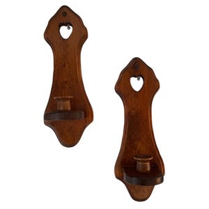 Set of 2 Vintage Wooden Wall Sconces with a Heart-Shaped Cutout at the Top. Farmhouse or Cottage Core Style. Made in 1984.