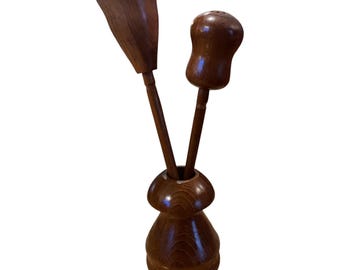 Mid-Century Burma Genuine Teak Salt & Pepper Shakers.