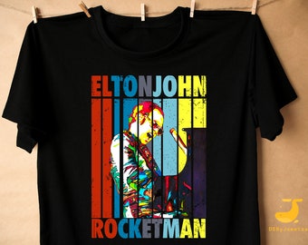 Singer Men's Shirt Fan Gift Elton John Music Rocket Man Comfortable Unisex T-Shirt Women's Shirt Retro Rocket Classic Rock 70s Music