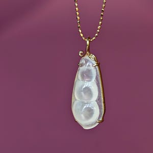 14k Gold White Jade Bean Pendant, Natural Burmese Jadeite Charm, Dainty Minimalist Necklace