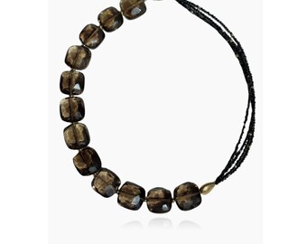 Handgefertigte Rauchquarz & Schwarzer Spinell Halskette: 14K Gold-Filled Edelstein