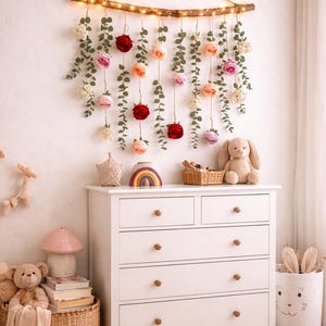 Garland with Fairy Lights, Garland with Fairy Lights, Dried Flower, Floral Wall Hanging, Dried Eucalyptus Garland, Mantel Garland, Flower Preservation, Driftwood Wall art