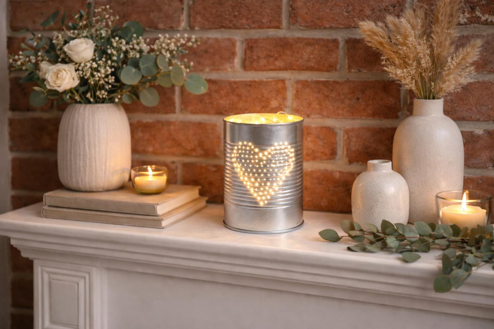 Silver Ten Year Wedding Anniversary Initial Names Personalized Upcycled Tin Can Lantern Light