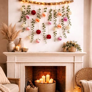 Garland with Fairy Lights, Garland with Fairy Lights, Dried Flower, Floral Wall Hanging, Dried Eucalyptus Garland, Mantel Garland, Flower Preservation, Driftwood Wall art