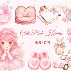 23 Watercolor Cute Kawaii Clipart,Kawaii Png,Cute Kawaii,Pink Kawaii png,Digital Download,Planner,Commercial Use,Printable