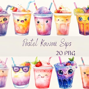 20 Watercolor Kawaii Bubble Tea Kawaii Clipart Watercolor Clipart Coffee Coffee Bundle Clipart Bubble Tea Clipart Boba Tea Clipart CoffeePNG