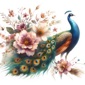 10 Adorable Peacock Clipart , Bird Peacock  Printable Watercolor ,  High Quality , Digital download, Paper craft,