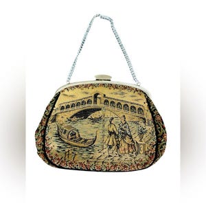 Vintage La Marquise Made In Italy Embroidered Tapestry Hand Bag Retro Venetian