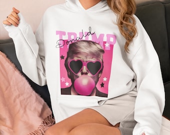 Sudadera con capucha con gráfico de chicle de Trump para mujeres que marcan tendencia, moda urbana, regalo perfecto para cumpleaños, sudadera con gráfico