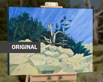 Blue Landscape Painting Green Wall Art On Canvas By Leonid | Etsy