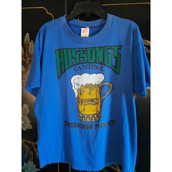 Mens L Tshirt 1980s Vintage Hussong's Cantina Ens… - image 1