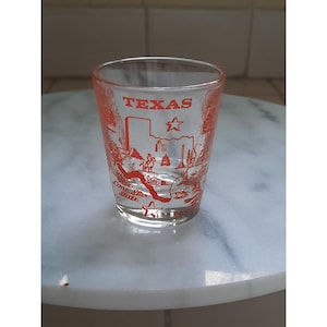 Vaso de chupito vintage del estado de Texas, artículos de bar para turismo del estado de la Estrella Solitaria, década de 1960