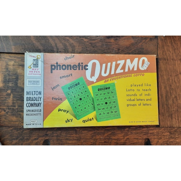 Vintage Board Game Phonetic Quizmo An Educational Lotto Milton Bradley 1957 NEW No 9357