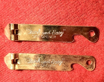 Vintage Can Opener Rare Gold Vaughan 1956 Quick and Easy Can and Bottle Opener Stainless Steel Pair