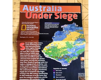 Vintage National Geographic Karte Australien Belagerung Juli 2000