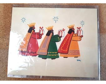 Vintage Mexican Greeting The Three Kings Spanish Christmas Card 1954