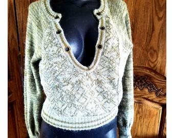 Anthropologie Free People Damen XS Hoops and Hollas Batwing Green Sweater Wollmischung
