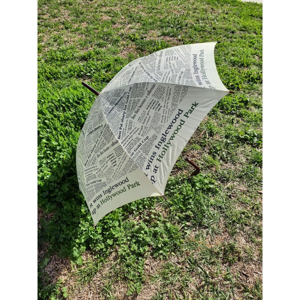 Vintage Inglewood Hollywood Park Horse Head Umbrella Deadstock Newspaper Print Rare Equestrian Sunbrella