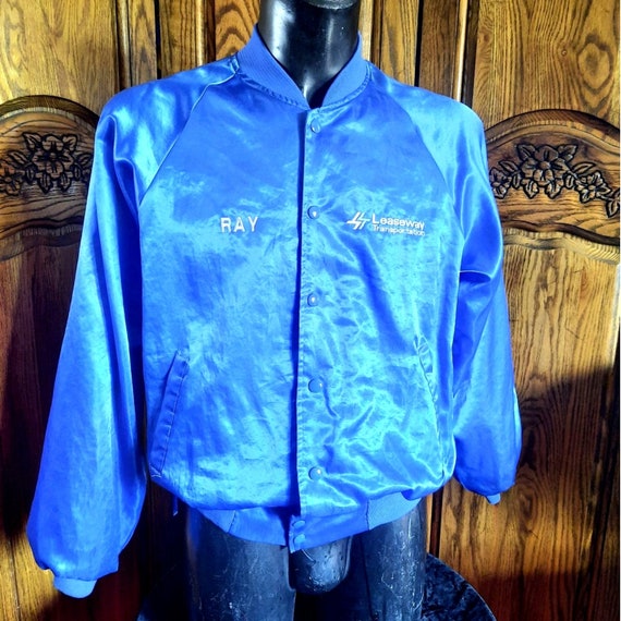 Vintage L Mens Satin Embroidered Bomber Jacket Leaseways