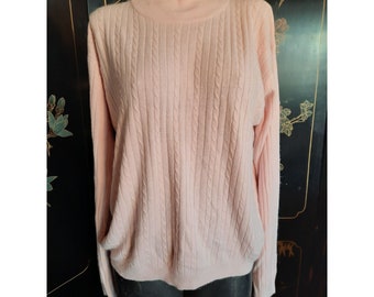 Vintage 1990s Laura Scott Soft Pink Cable Knit Sweater