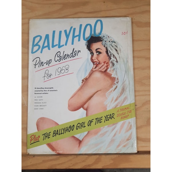 Vintage Ballyhoo Calendar for 1953 Illustrated Pin Up Girls in original Sleeve