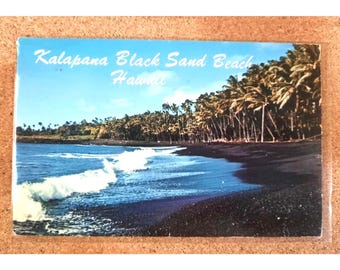 Vintage Postcard Kalapana Black Sand Beach Hawaii 1950s