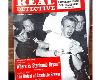 Vintage Pulp Fiction Tabloid Real Detective Magazine October 1955  Vol 10 No 1 Original 25 cent Publication