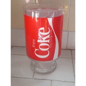 COCA COLA COKE 32 oz GLASS TUMBLER TIFFANY STYLE + PLASTIC RED TUMBLER  CLASSIC