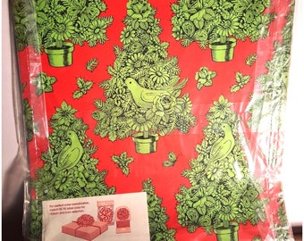 Vintage Suess Green Trees Ornaments Christmas Gift Wrap Tie Tie 2 Sheets of Gift Wrapping in Original Package 1960s