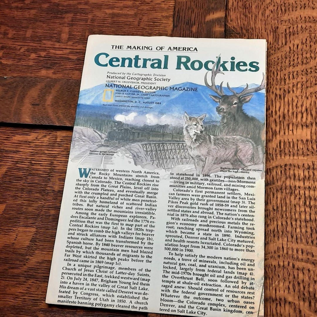 Vintage National Geographic Map the Making of America Central Rockies ...