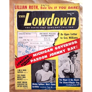 Vintage The Low Down Magazine Pulp Fiction Pubblicazione originale Vol 1 No 12 agosto 1955