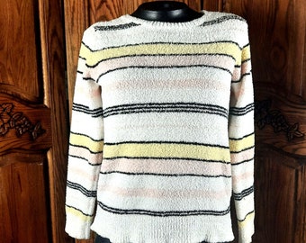 Vintage 1990s Striped Chennile Sweater S Womens