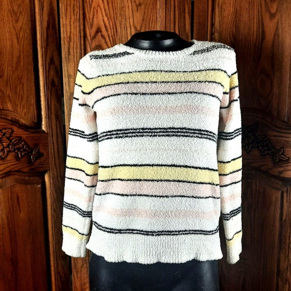 Vintage 1990s Striped Chennile Sweater S Womens