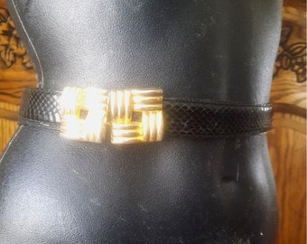 Echo Club 7 Vintage S Snake Skin Black Belt 1980s Adjustable