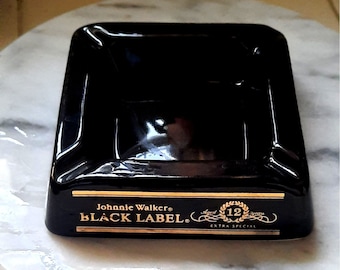 Vintage Ashtray Johnnie Walker Black Label Extra Special Aged 12 Years 1995 Black Square Gold Print Advertising Ashtray