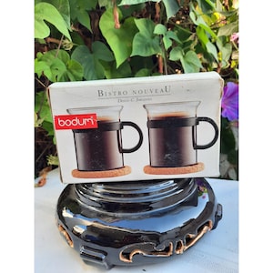 Vintage Crate & Barrel Bodum Carsten Jorgensen Black Bistro Nouveau Coffee Mug Set 1980s New in Box