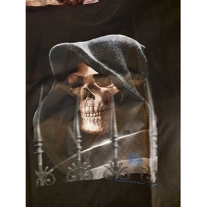 Vintage Mens 3XL Tshirt Tom Wood Fantasy Art Hooded Grim Reaper Black TShirt