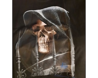 Vintage Mens 3XL Tshirt Tom Wood Fantasy Art Hooded Grim Reaper Black TShirt