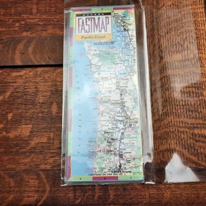 Carte de voiture vintage HM Gousha FastMap Pacific Coast plastifiée des années 1990