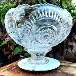 Vintage EAPG L E Smith Glassockel Bowle-Set mit Bowlebechern Gemischt Abgestimmt
