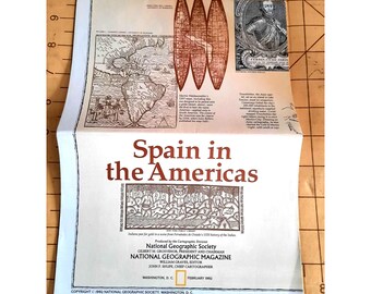 Vintage National Geographic Map Spain in the Americas February 1992
