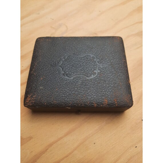 Antique Leather Jewelry Box Trinket Box Velvet In… - image 5
