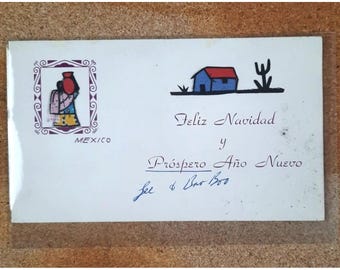 Vintage Mexican Greeting Card Merry Christmas Feliz Navidad y Prospero Ano Nuevo 1940s