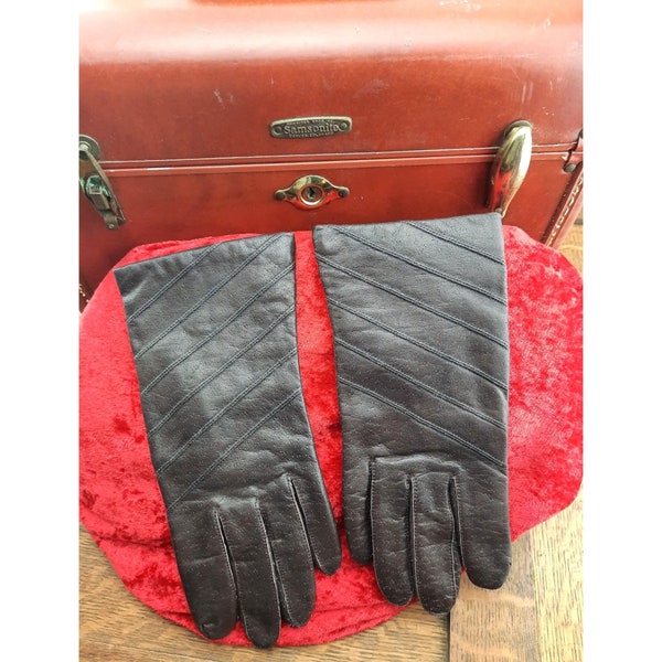 Vintage Womens Gloves Brown Leather Gloves Lined 1980s 9"