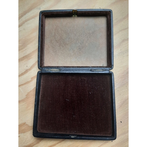 Antique Leather Jewelry Box Trinket Box Velvet In… - image 4
